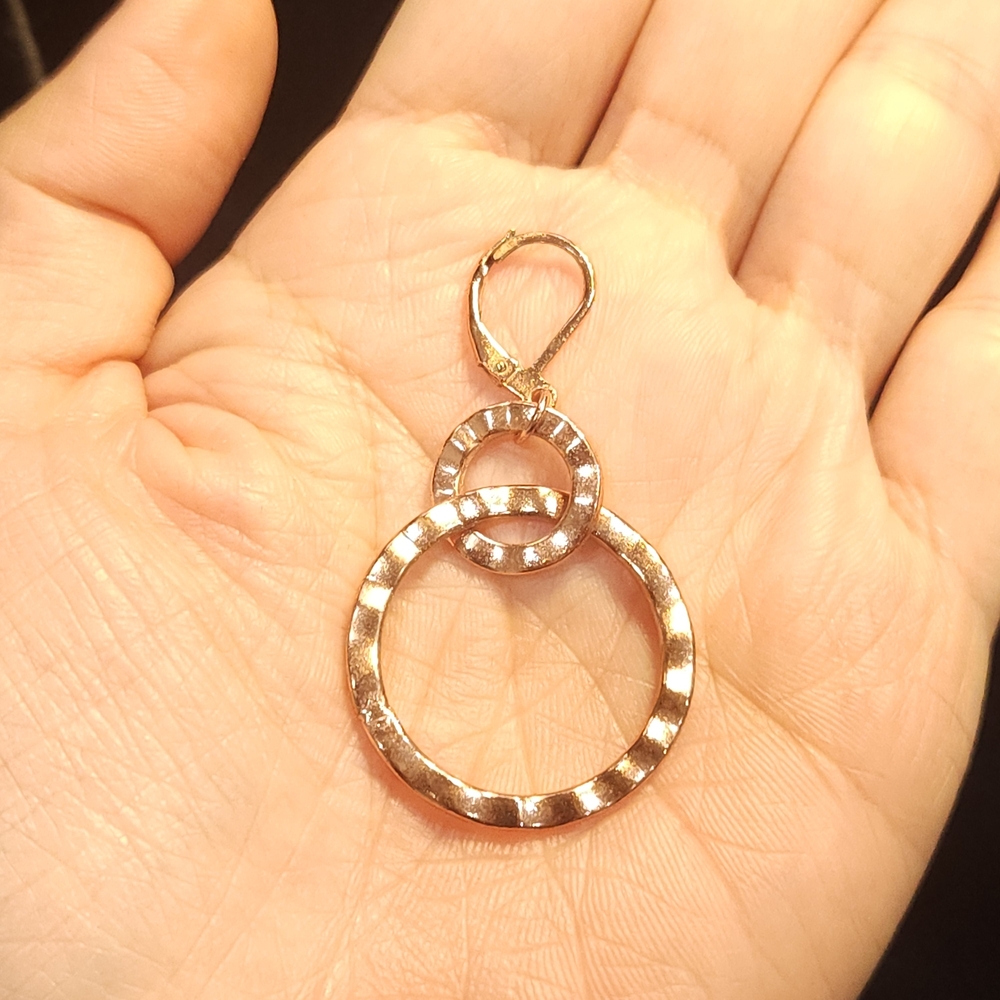 Rose Gold Tone Hammered Dangle Hoop Earrings Pierced Leverback Garold C Miller - Picture 4 of 4